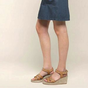 APC leather sandals ankle adjustable strap grommet detail suede covered wedge 39